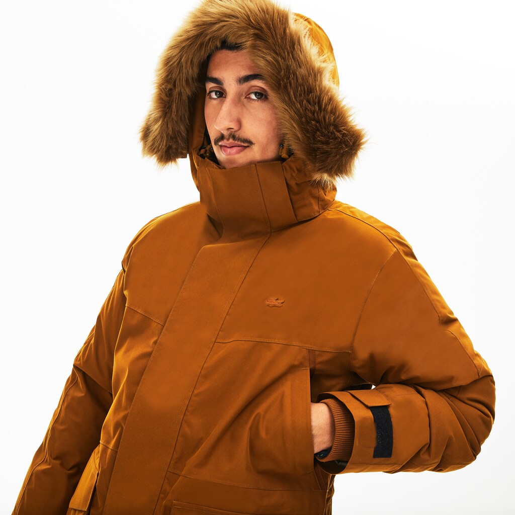 Men's Detachable Faux Fur Hood Long Quilted Parka / Lacoste