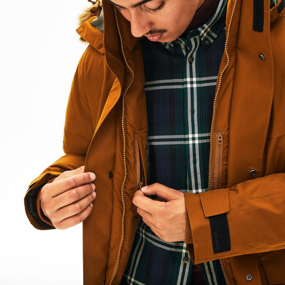 Men's Detachable Faux Fur Hood Long Quilted Parka / Lacoste