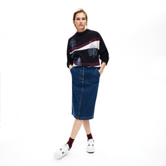 Women's Winter Design Cotton And Wool Blend Jacquard Sweater / Lacoste