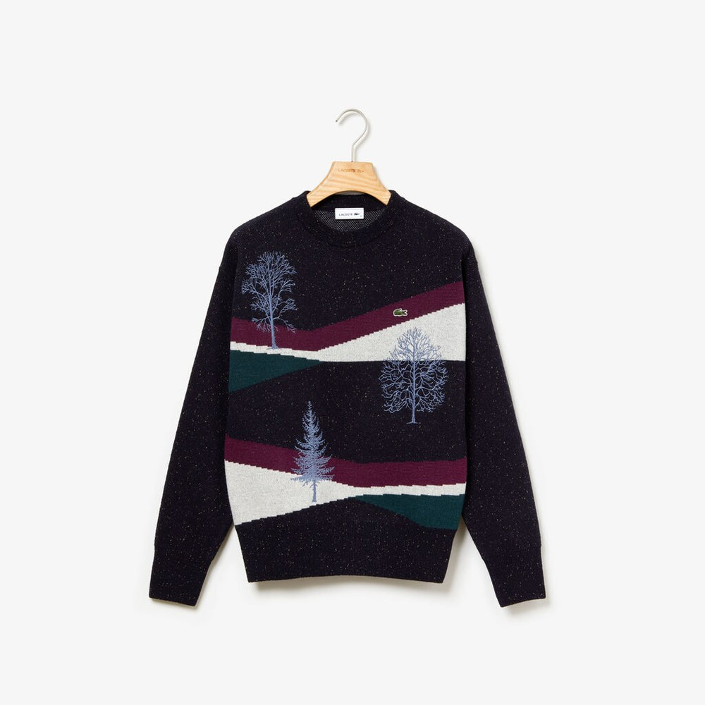 Women's Winter Design Cotton And Wool Blend Jacquard Sweater / Lacoste