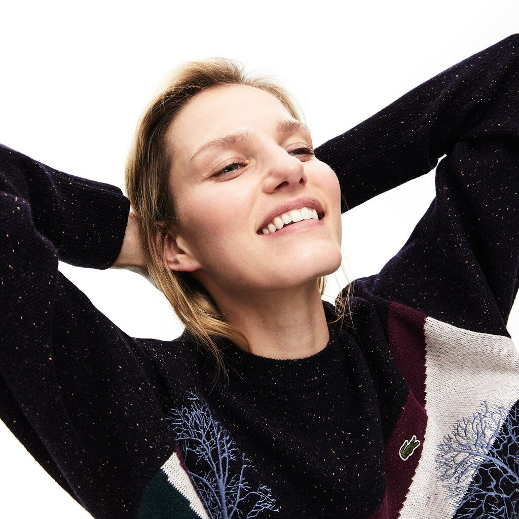 Women's Winter Design Cotton And Wool Blend Jacquard Sweater / Lacoste