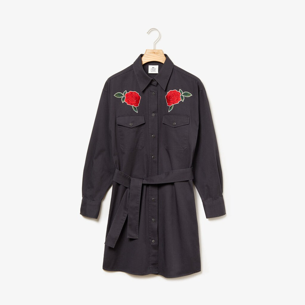 Women's LIVE Rose-Embroidered Cotton Shirtdress / Lacoste