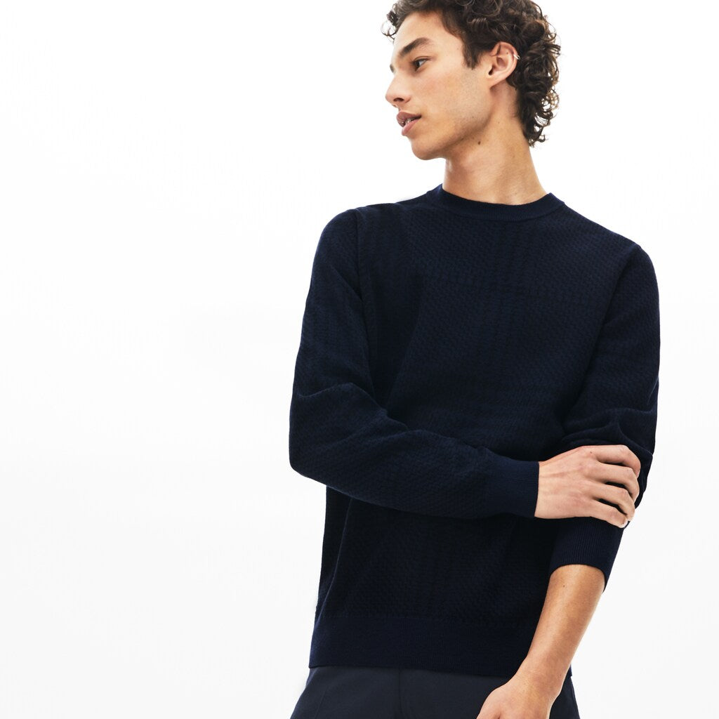 Men's Crewneck Houndstooth Cotton And Cashmere Sweater / Lacoste