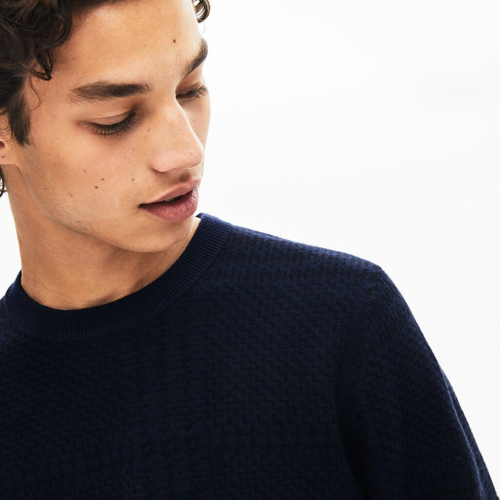 Men's Crewneck Houndstooth Cotton And Cashmere Sweater / Lacoste