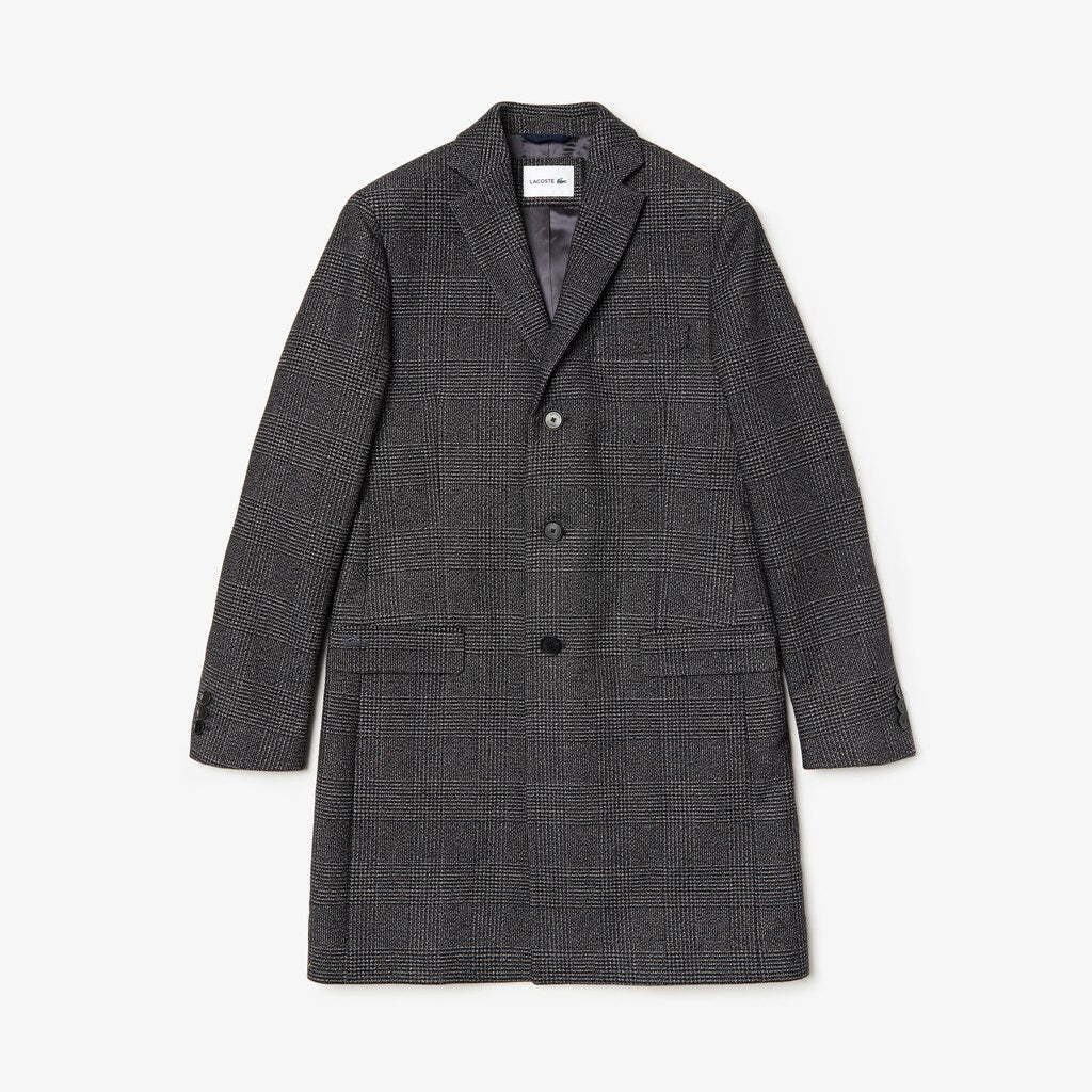 Men's Glen Plaid Wool Blend Chesterfield Coat / Lacoste