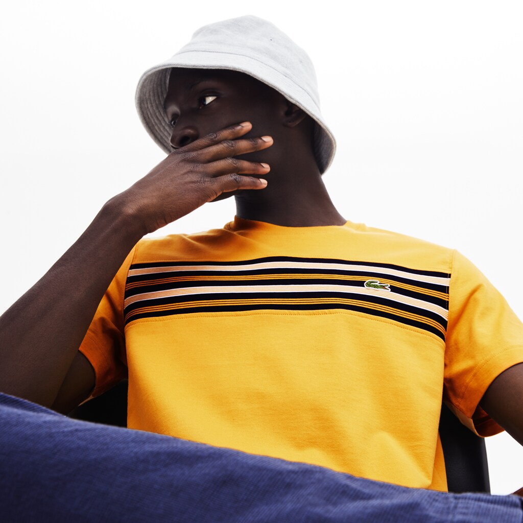 Men's Crew Neck Striped Panel Cotton T-shirt / Lacoste