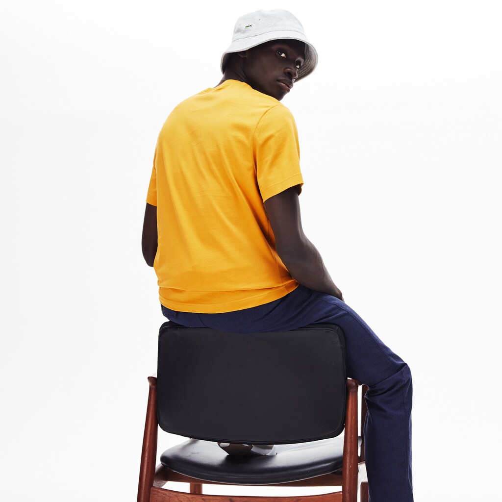 Men's Crew Neck Striped Panel Cotton T-shirt / Lacoste