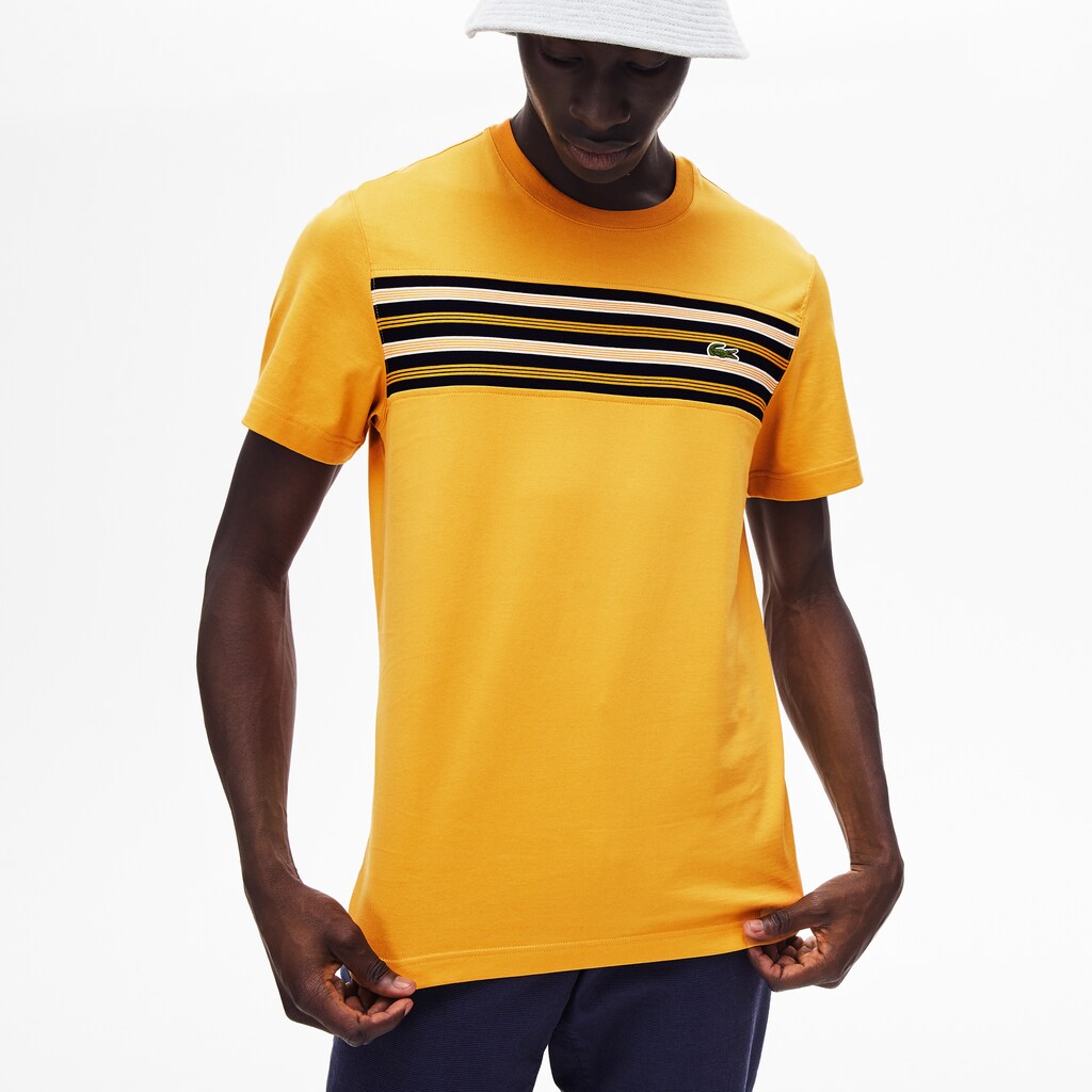 Men's Crew Neck Striped Panel Cotton T-shirt / Lacoste