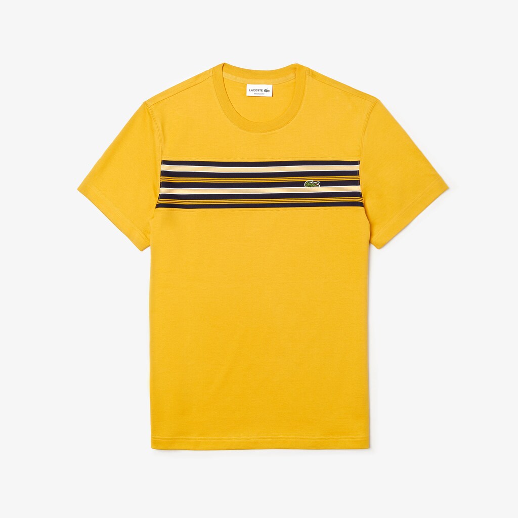 Men's Crew Neck Striped Panel Cotton T-shirt / Lacoste