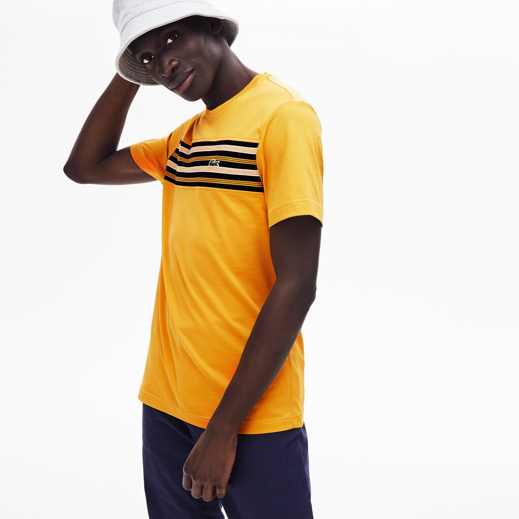 Men's Crew Neck Striped Panel Cotton T-shirt / Lacoste