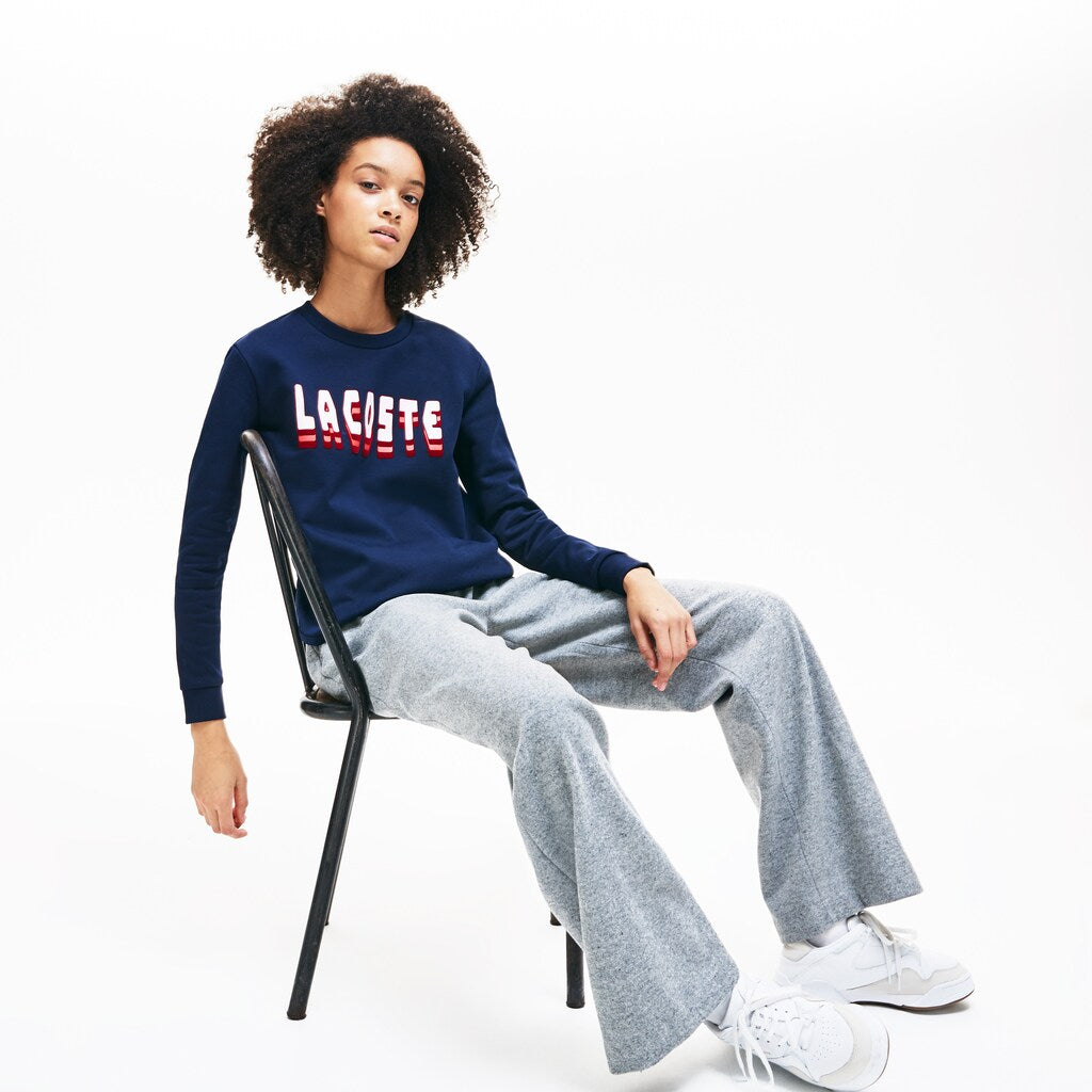 Women's Crewneck 3D-Lettering Cotton Blend Fleece Sweatshirt / Lacoste