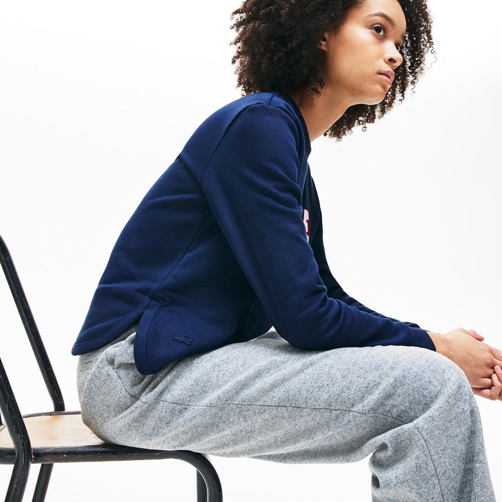 Women's Crewneck 3D-Lettering Cotton Blend Fleece Sweatshirt / Lacoste
