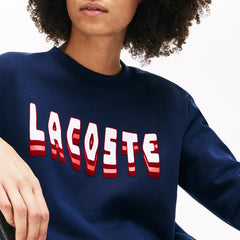 Women's Crewneck 3D-Lettering Cotton Blend Fleece Sweatshirt / Lacoste