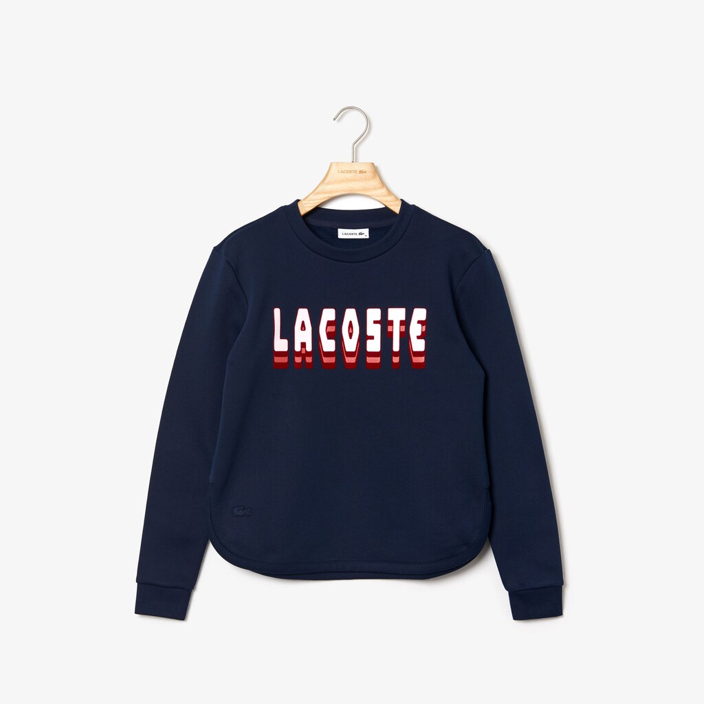 Women's Crewneck 3D-Lettering Cotton Blend Fleece Sweatshirt / Lacoste