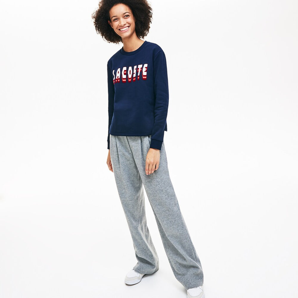 Women's Crewneck 3D-Lettering Cotton Blend Fleece Sweatshirt / Lacoste