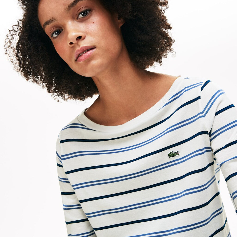 Women's Boat Neck Cotton Blend Sailor Shirt / Lacoste