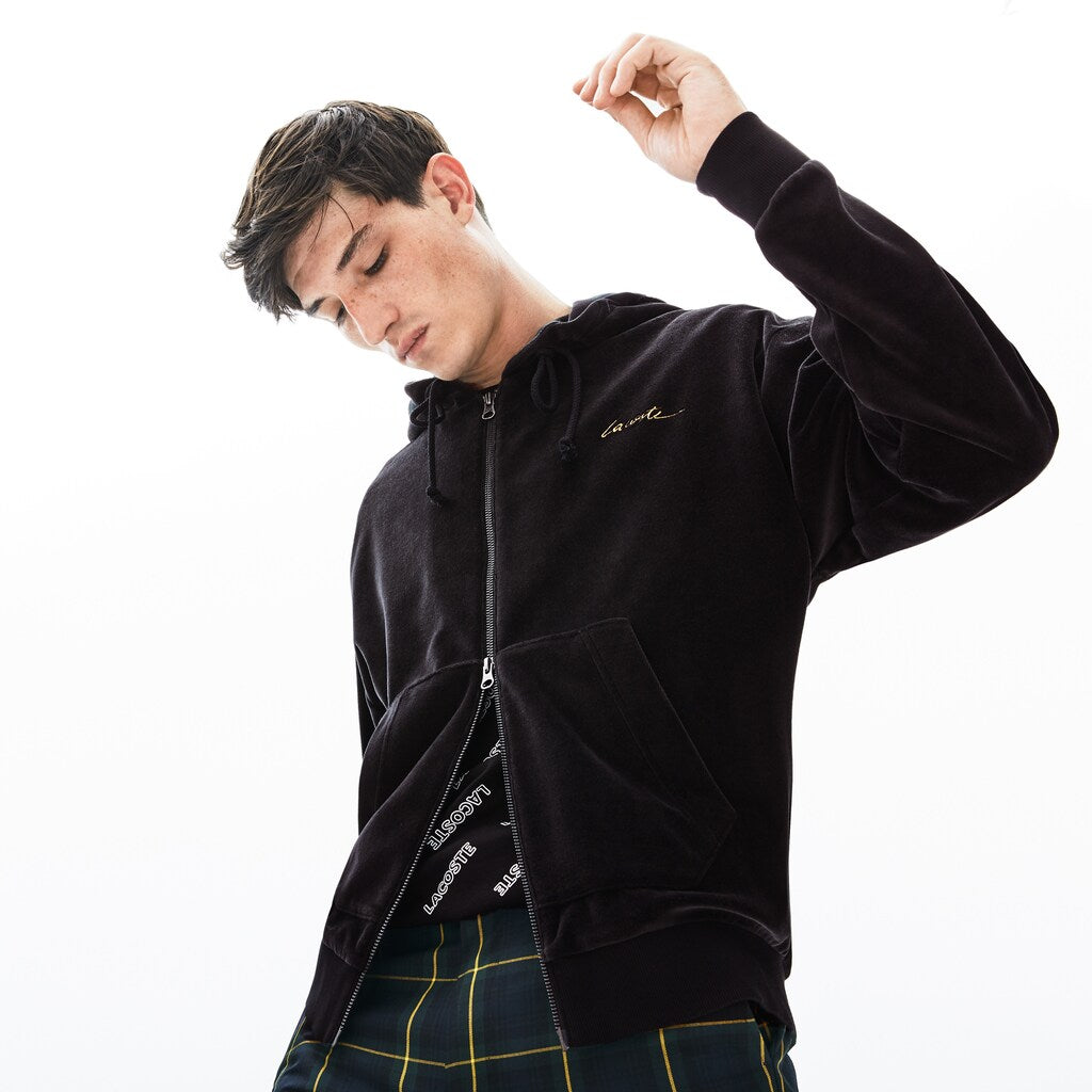 Men's LIVE Signature Hooded Velvet Zip Sweatshirt / Lacoste