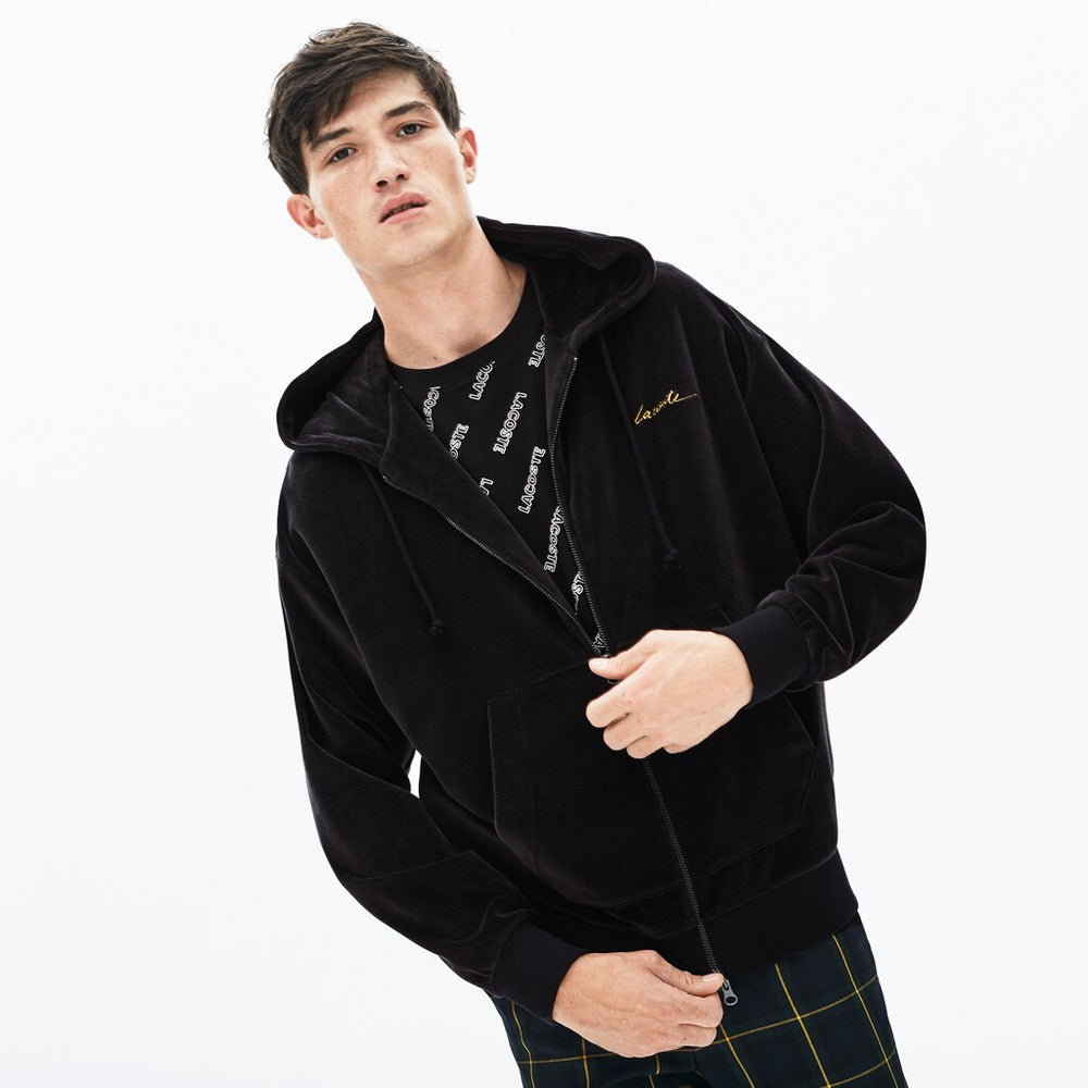 Men's LIVE Signature Hooded Velvet Zip Sweatshirt / Lacoste