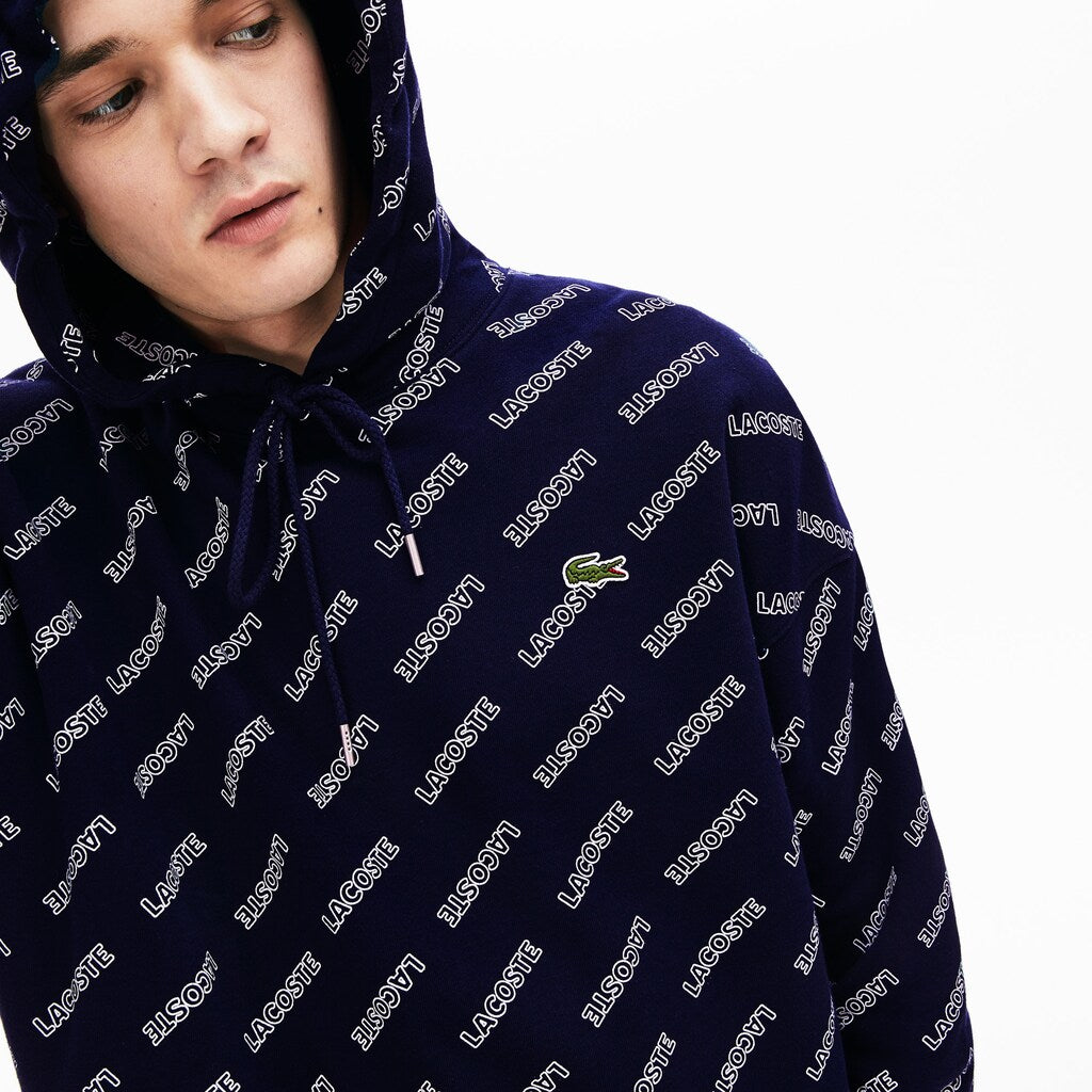 Men's LIVE Hooded Signature Print Fleece Sweatshirt / Lacoste