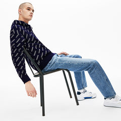 Men's LIVE Hooded Signature Print Fleece Sweatshirt / Lacoste