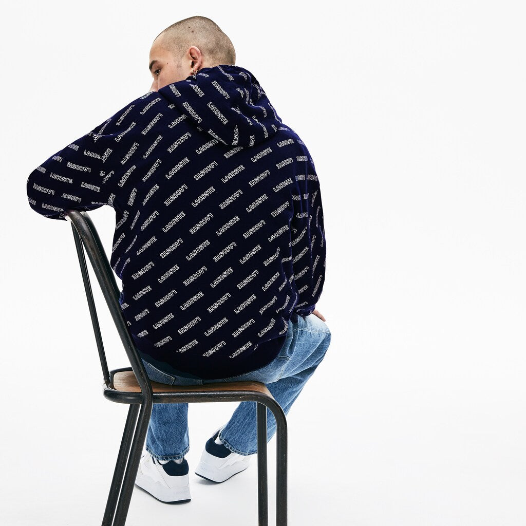 Men's LIVE Hooded Signature Print Fleece Sweatshirt / Lacoste
