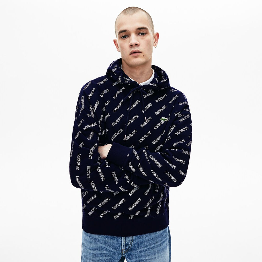 Men's LIVE Hooded Signature Print Fleece Sweatshirt / Lacoste