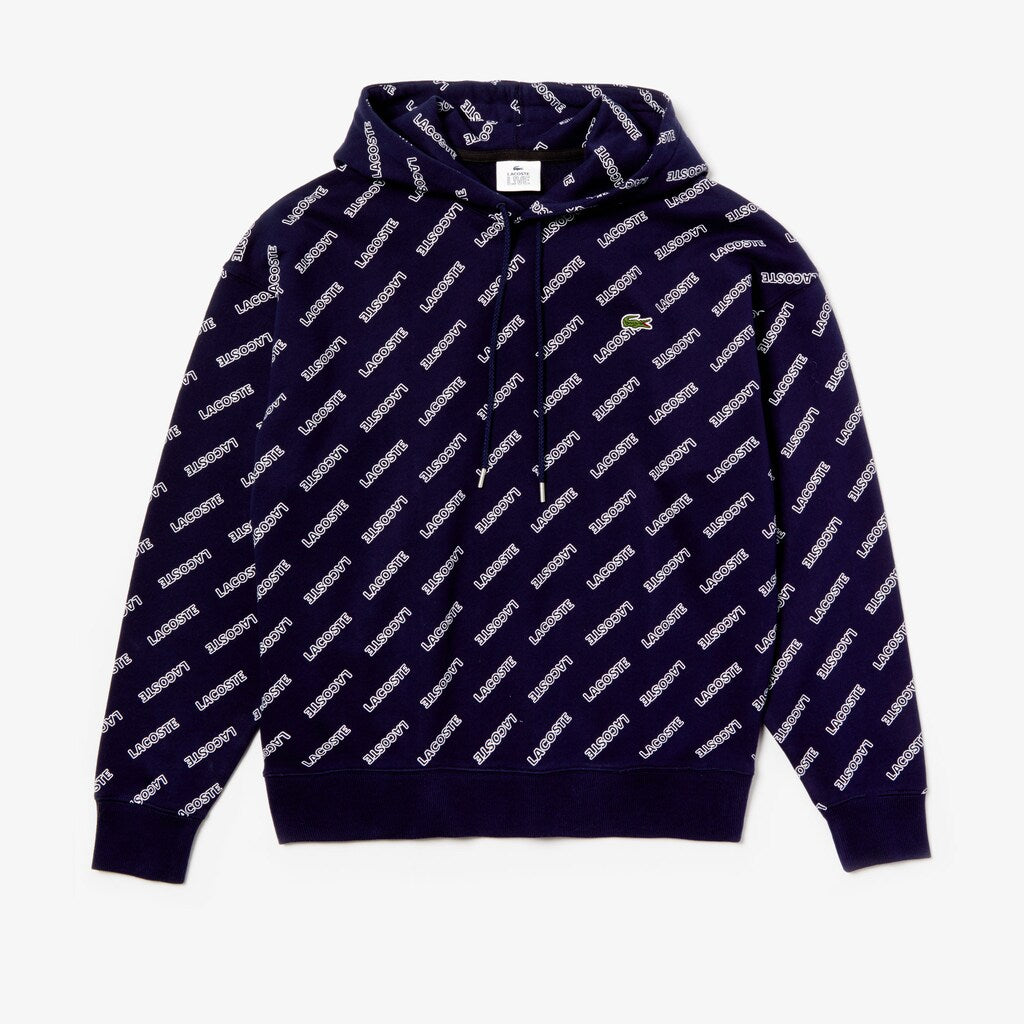 Men's LIVE Hooded Signature Print Fleece Sweatshirt / Lacoste