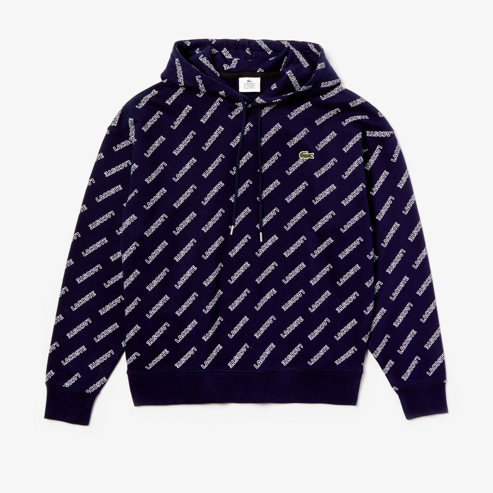 Men's LIVE Hooded Signature Print Fleece Sweatshirt / Lacoste