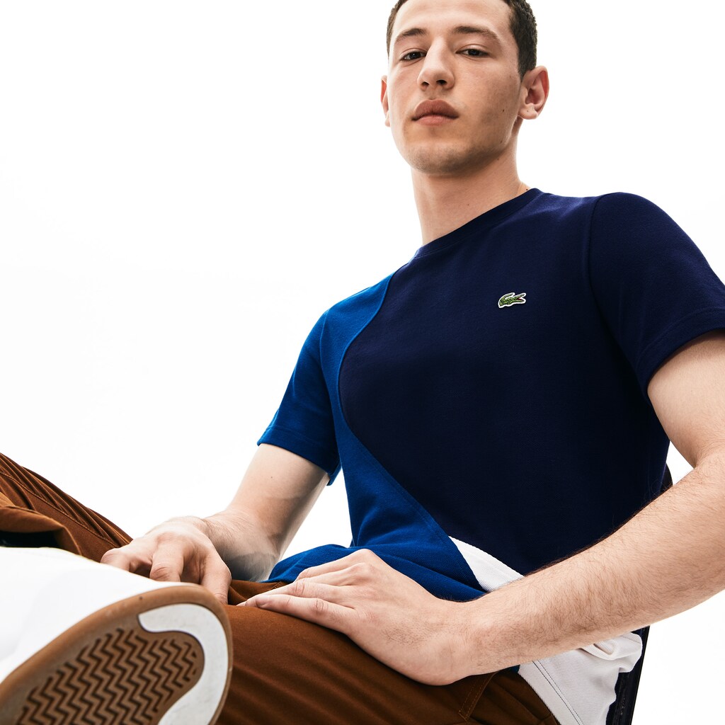 Men's Crewneck Color-Blocked Thermoregulating Piqué T-Shirt / Lacoste