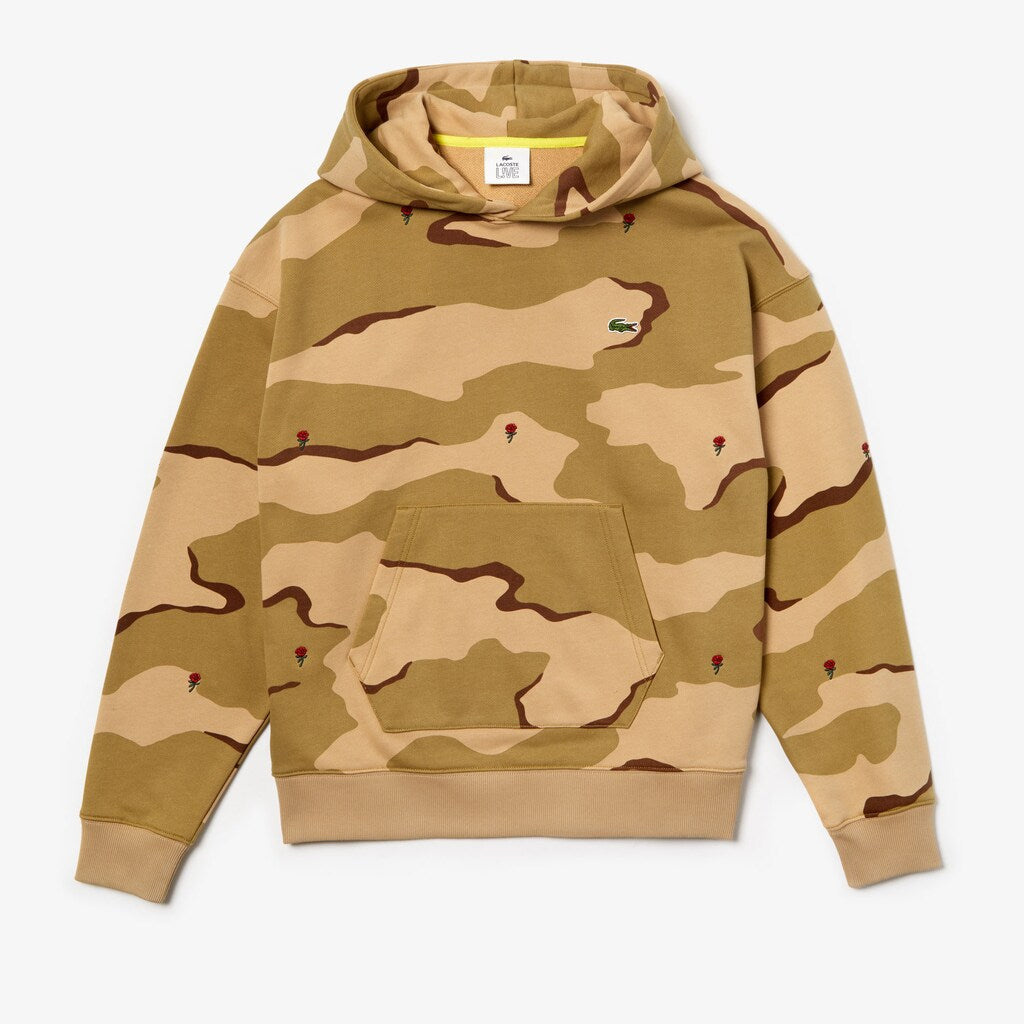Men's LIVE Hooded Camo Print Fleece Sweatshirt / Lacoste