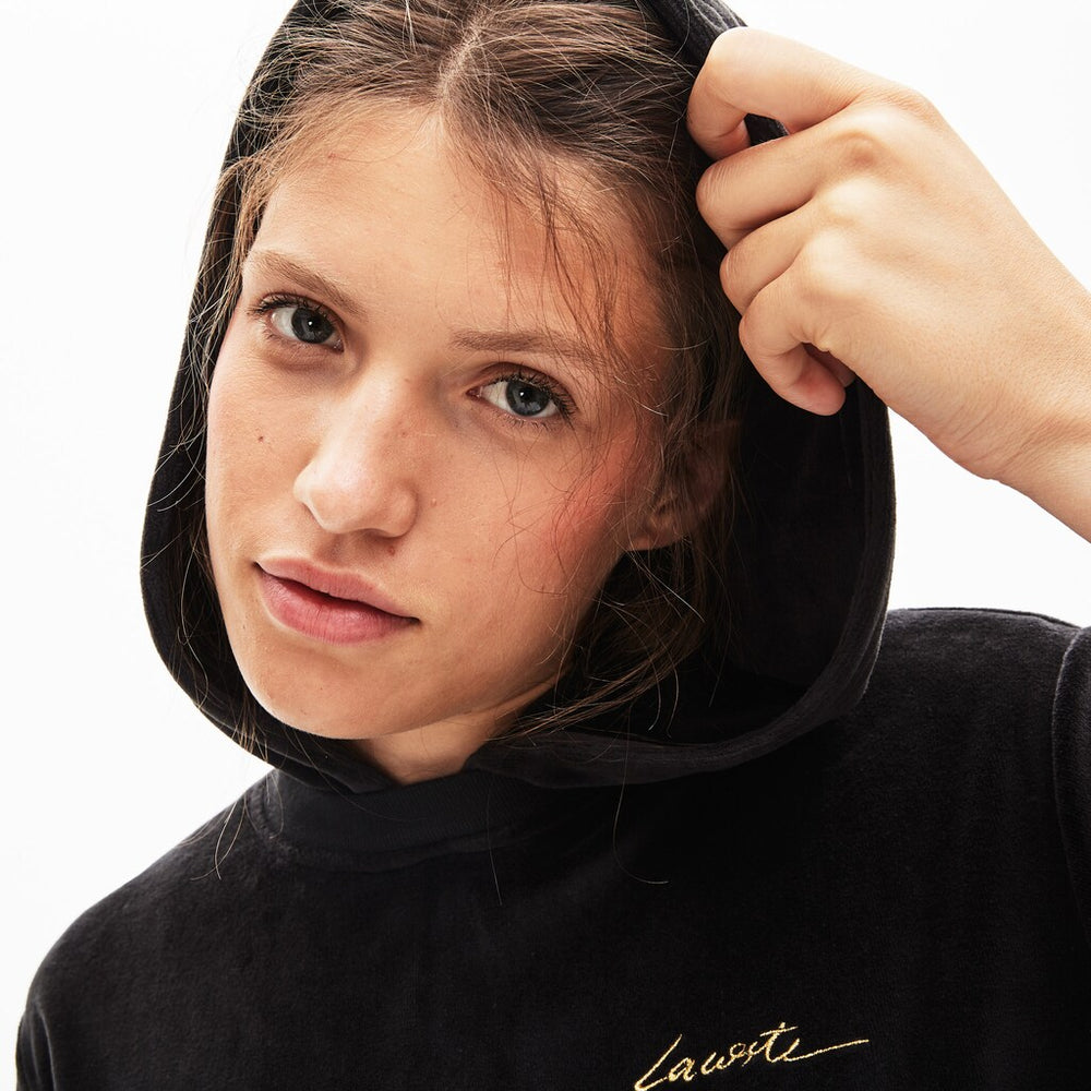 Women's LIVE Golden Signature Hooded Velvet Sweatshirt / Lacoste