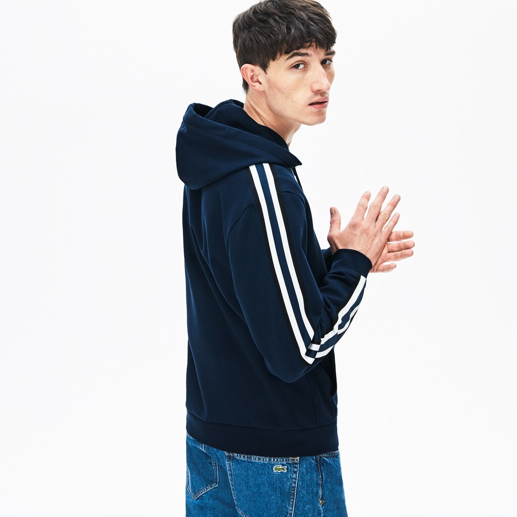 Men's Striped-Sleeve Hooded Zip Fleece Sweatshirt / Lacoste