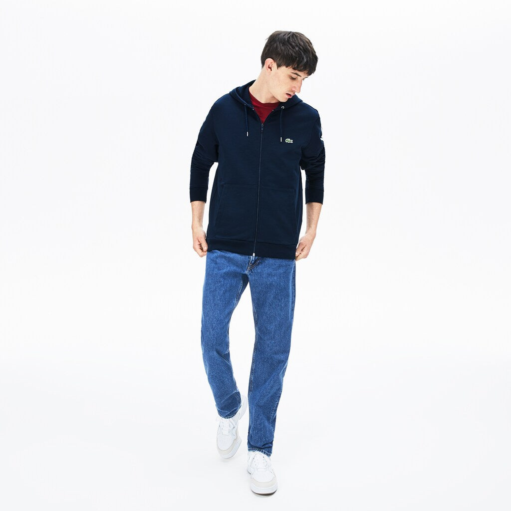 Men's Striped-Sleeve Hooded Zip Fleece Sweatshirt / Lacoste