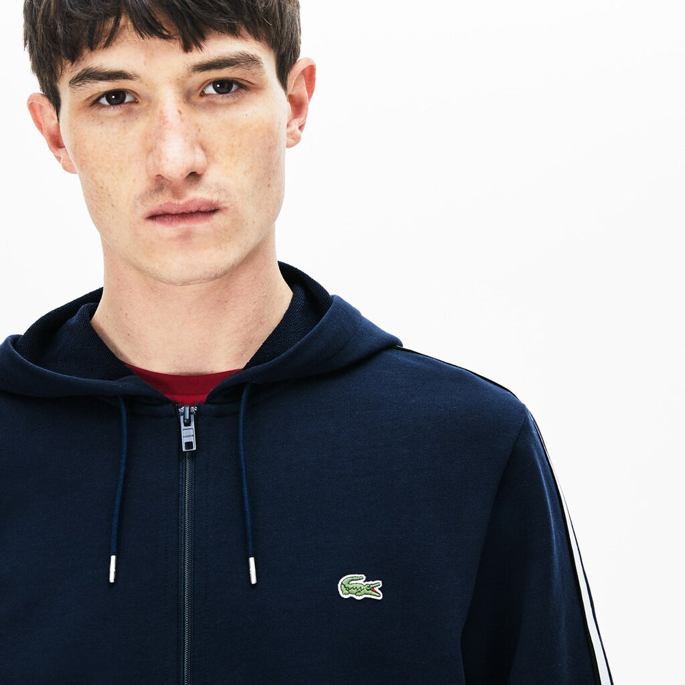 Men's Striped-Sleeve Hooded Zip Fleece Sweatshirt / Lacoste