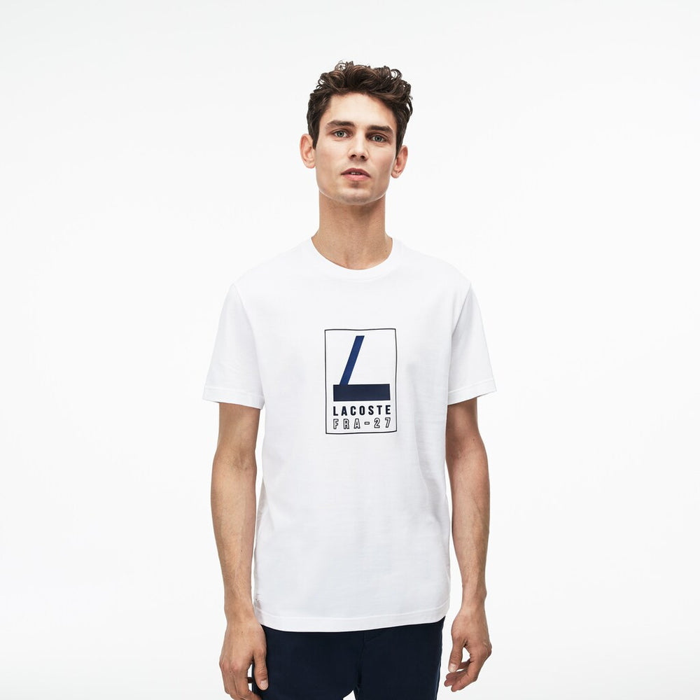 Men's Crew Neck Rubber Lettering Soft Jersey T-shirt / Lacoste