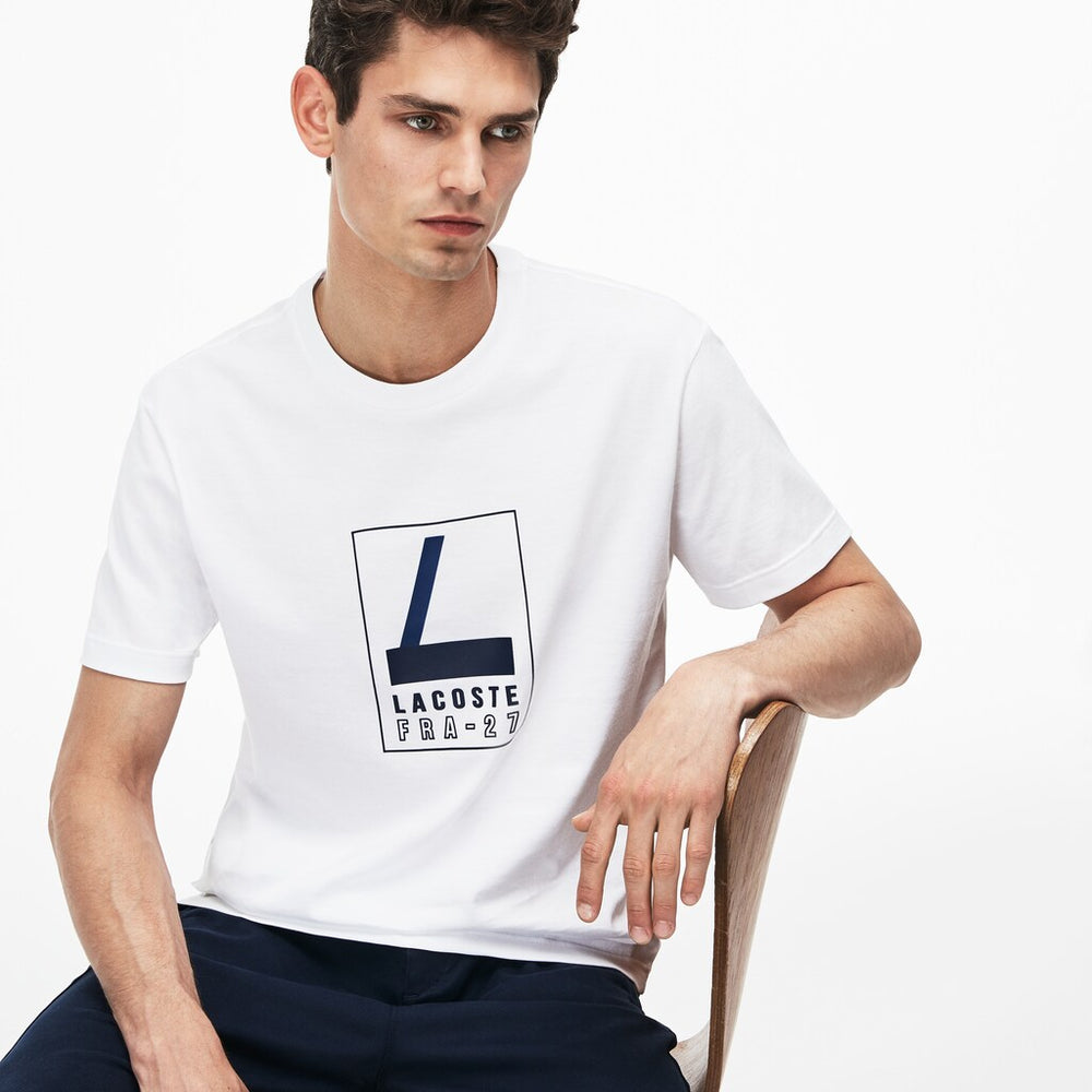 Men's Crew Neck Rubber Lettering Soft Jersey T-shirt / Lacoste
