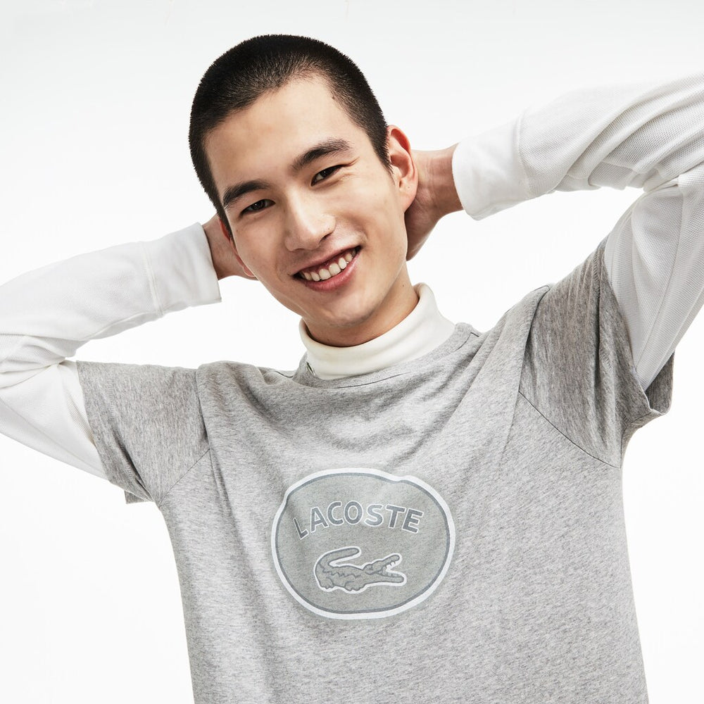 Men's Crew Neck Oversized Badge Cotton Jersey T-Shirt / Lacoste
