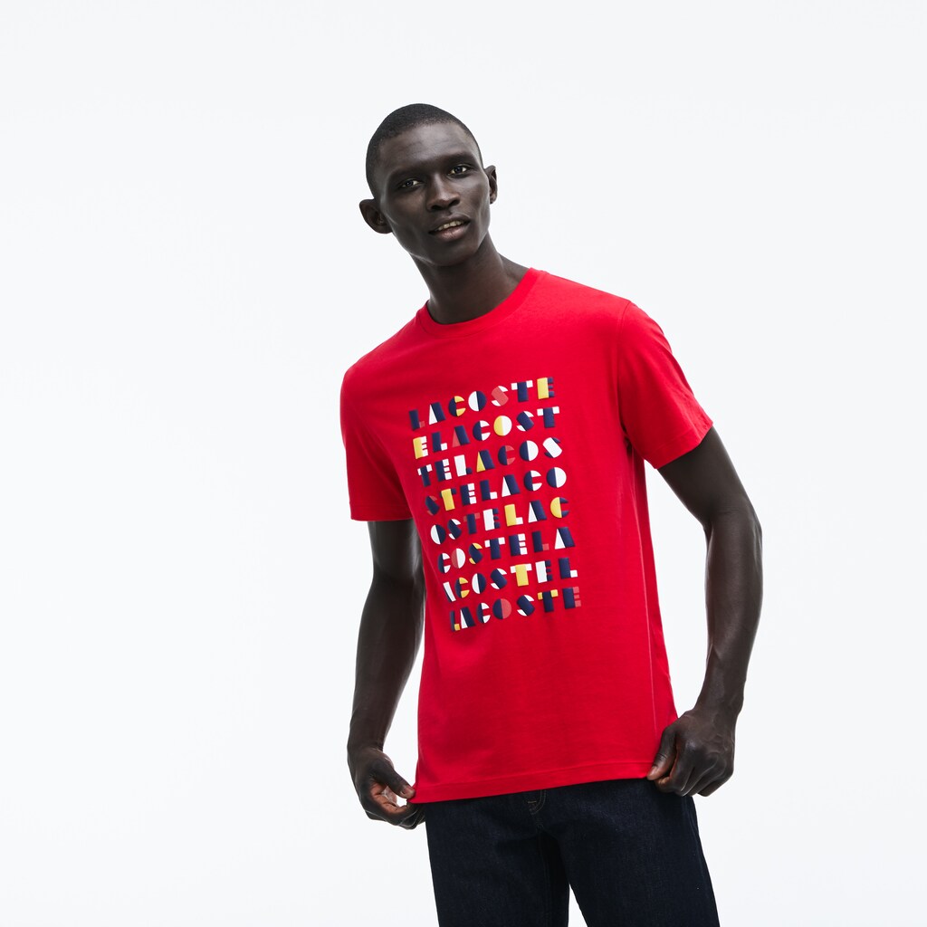 Men's Crew Neck 3D Lettering Cotton Jersey T-shirt / Lacoste