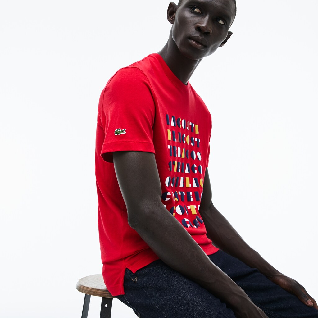 Men's Crew Neck 3D Lettering Cotton Jersey T-shirt / Lacoste