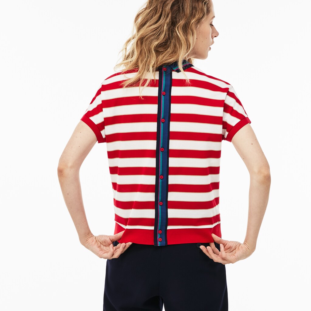 Women's Back Button Colorblock Striped Piqué Polo / Lacoste
