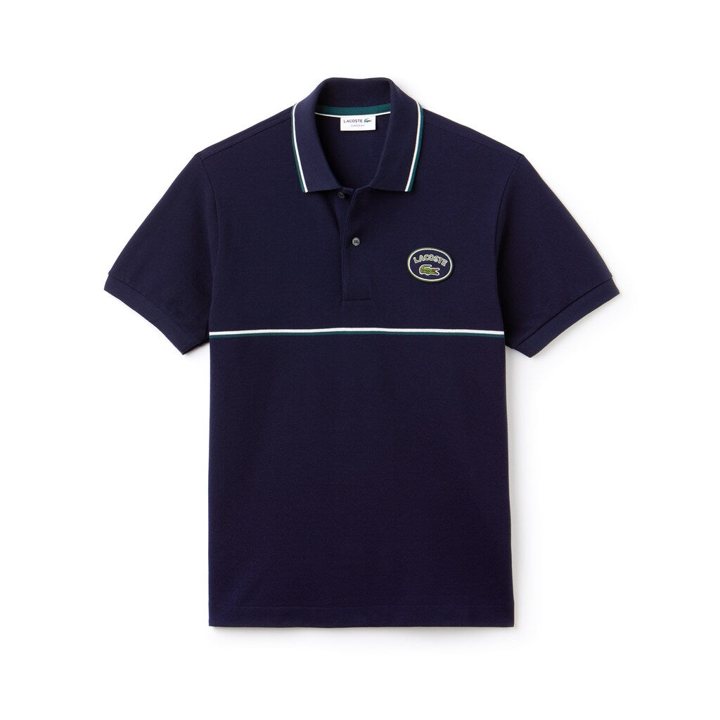 Men's Regular Fit Striped Accents Petit Piqué Polo / Lacoste