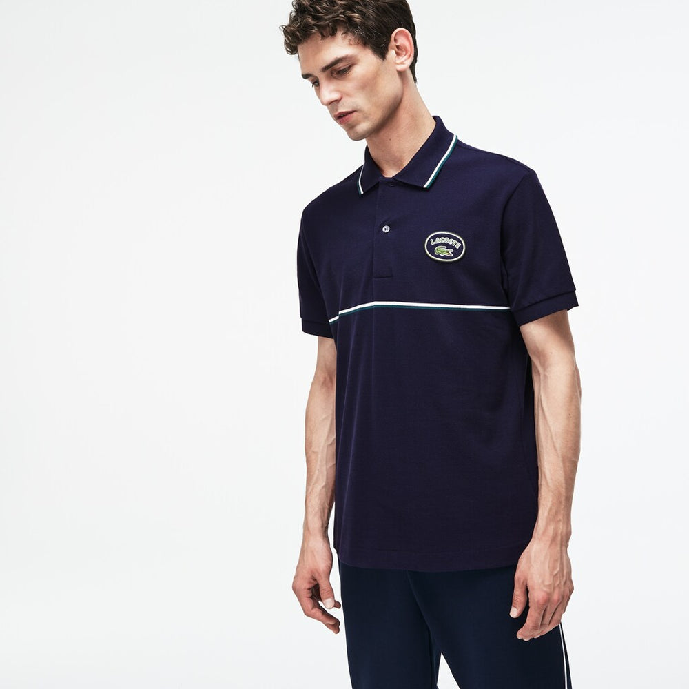 Men's Regular Fit Striped Accents Petit Piqué Polo / Lacoste
