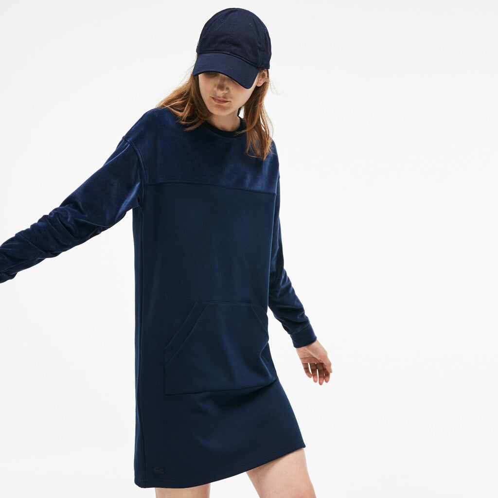 Women's Bimaterial Velour and Terrycloth Jersey Sweatshirt Dress / Lacoste