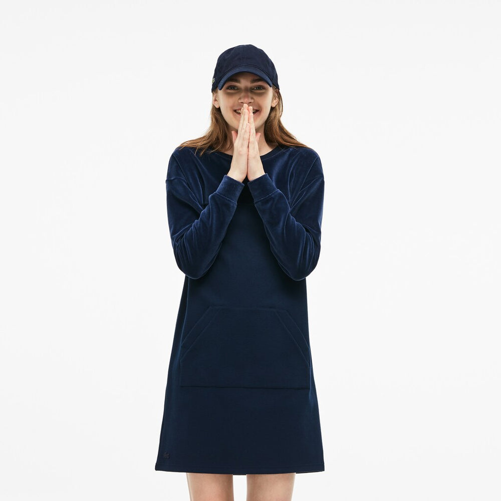 Women's Bimaterial Velour and Terrycloth Jersey Sweatshirt Dress / Lacoste