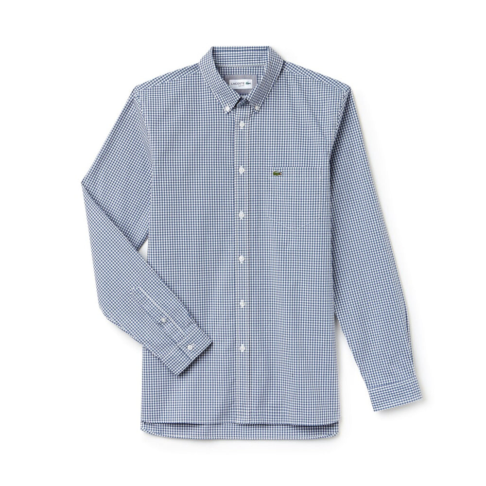 Men's Slim Fit Gingham Stretch Cotton Poplin Shirt / Lacoste