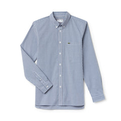 Men's Slim Fit Gingham Stretch Cotton Poplin Shirt / Lacoste
