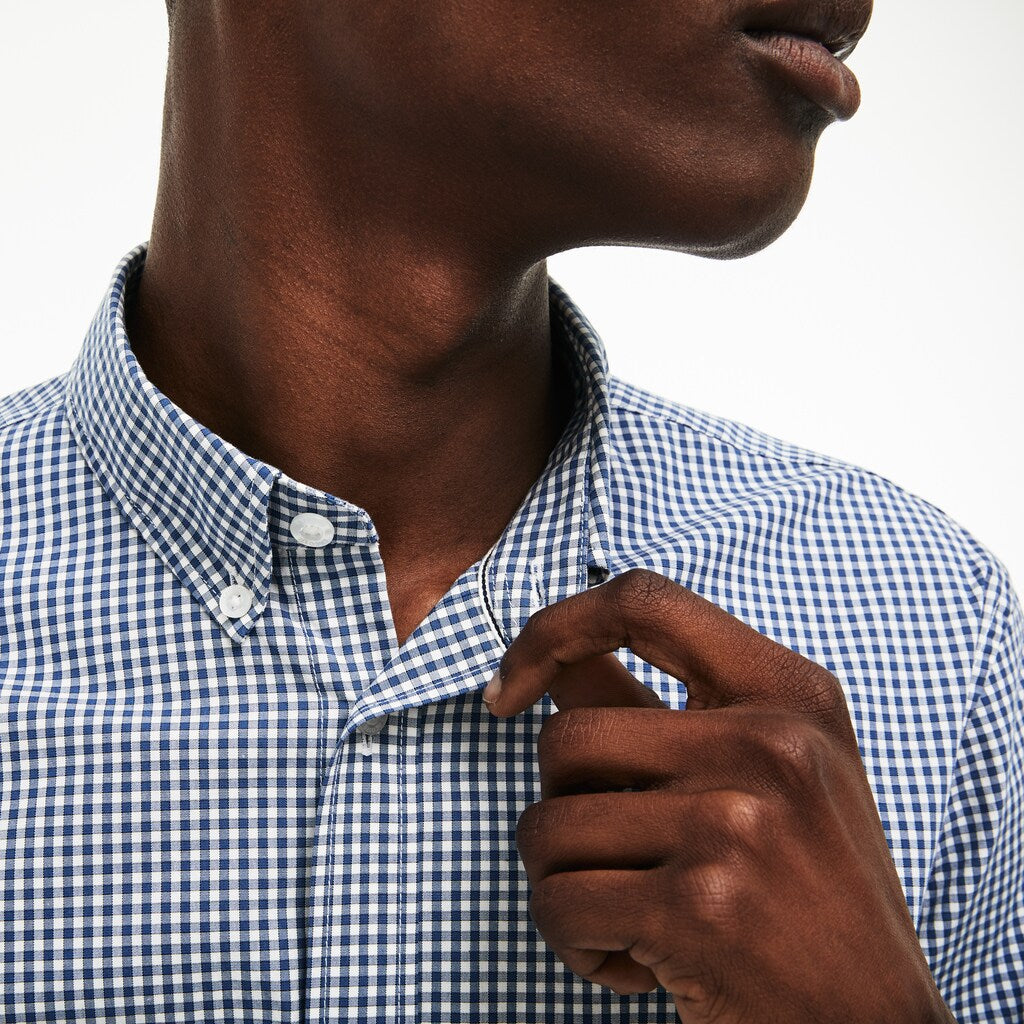 Men's Slim Fit Gingham Stretch Cotton Poplin Shirt / Lacoste