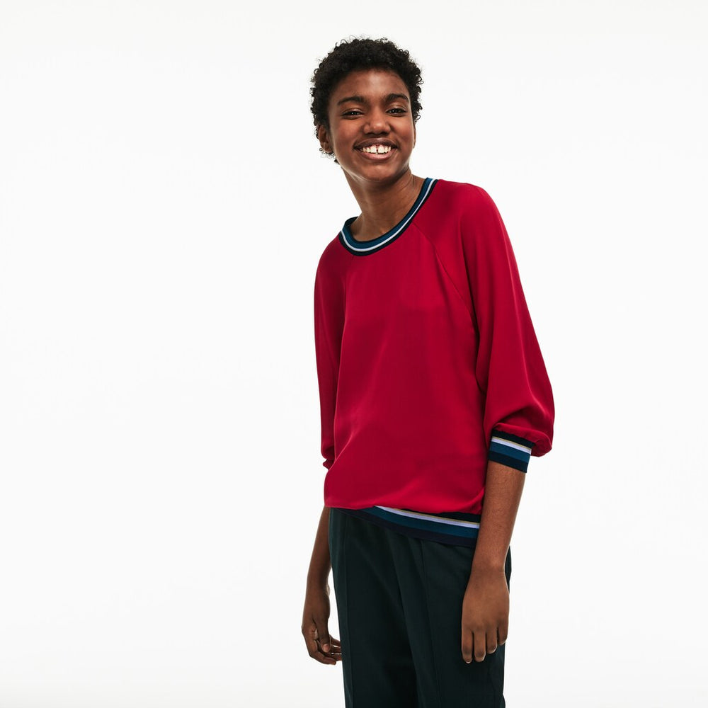 Women's Contrast Accents Silk Crepe Top / Lacoste