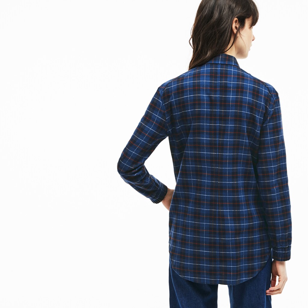 Women's Slim Fit Stretch Check Cotton Canvas Shirt / Lacoste