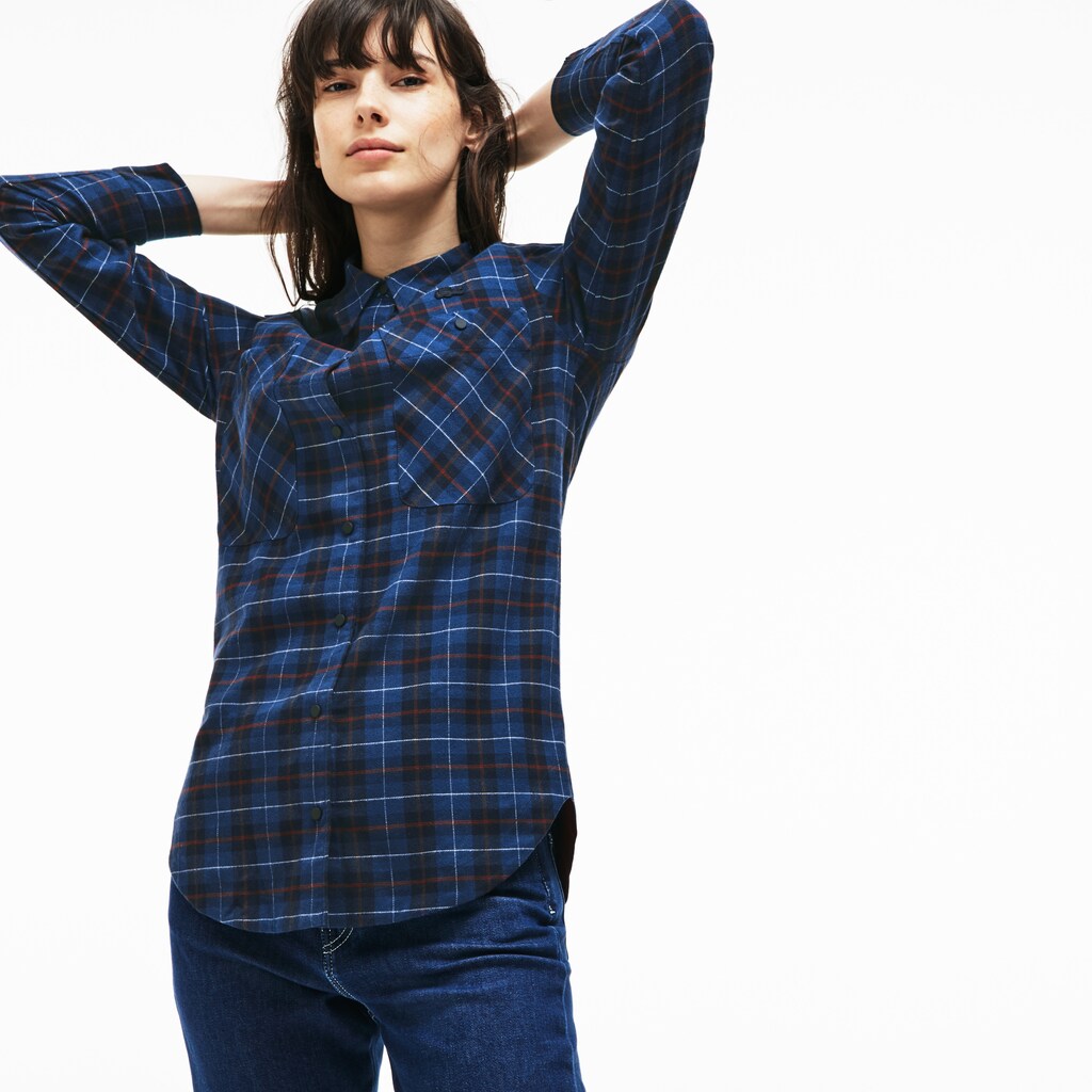 Women's Slim Fit Stretch Check Cotton Canvas Shirt / Lacoste